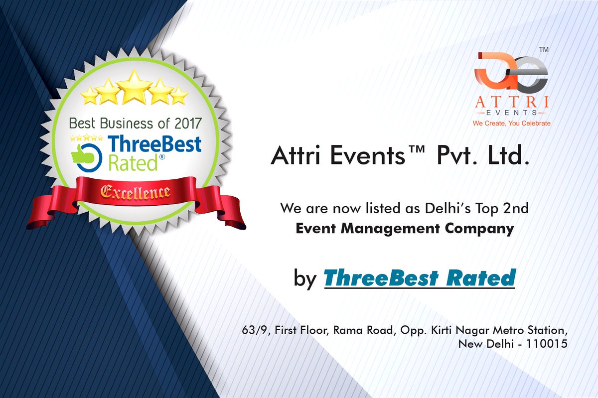 attri_events's tweet photo. We are thankful to ThreeBest Rated who considered us in the top 3 event management companies due to our high quality consistency, best cost, trust and satisfaction level. #MilestoneAdded #AttriEvents #AttriGroup https://t.co/8n2lKcIDw8