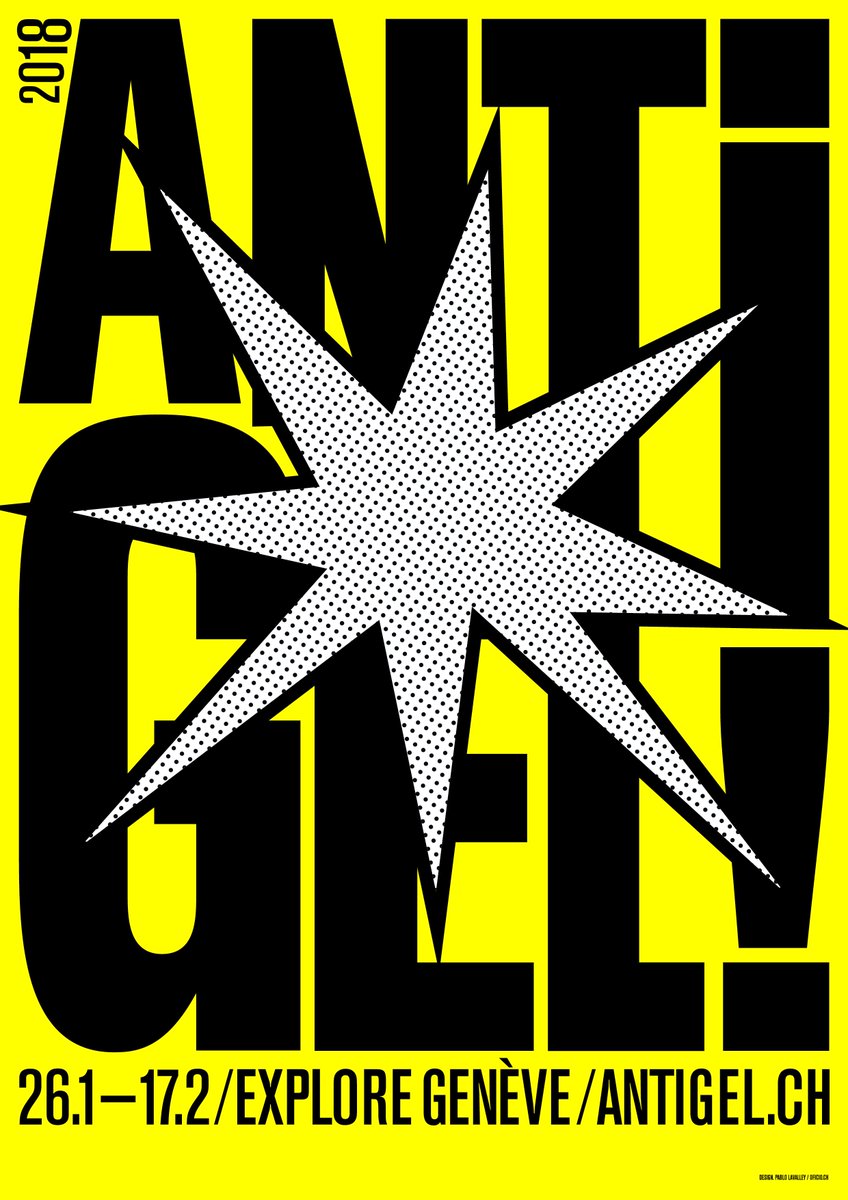 antigelfestival's tweet photo. Éclatante, pop et engagée, l’affiche du Festival invite cette année à l’anti-gel culturel! Signée Pablo Lavalley #antigel2018 #affiche #Geneva https://t.co/ZHSl5mFWMl