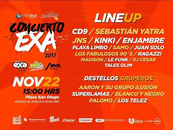 PueblaScool's tweet photo. @exapue #MAÑANA @PlazaSanDiego @CD9 @SebastianYatra @grupojns @KinkyTheBand @enjambremx @playalimbomusic @SAMOALLSTAR @soyjuansolo @Fab90s @RagazziOFICIAL @Madison_Oficial #LeFunk #DjCesar #TalesOlim @aaronilusion @grupoSUPERLAMAS @GpoBlancoyNegro @GRUPOPALOMO @lostelezoficial https://t.co/2q6voSlMKk