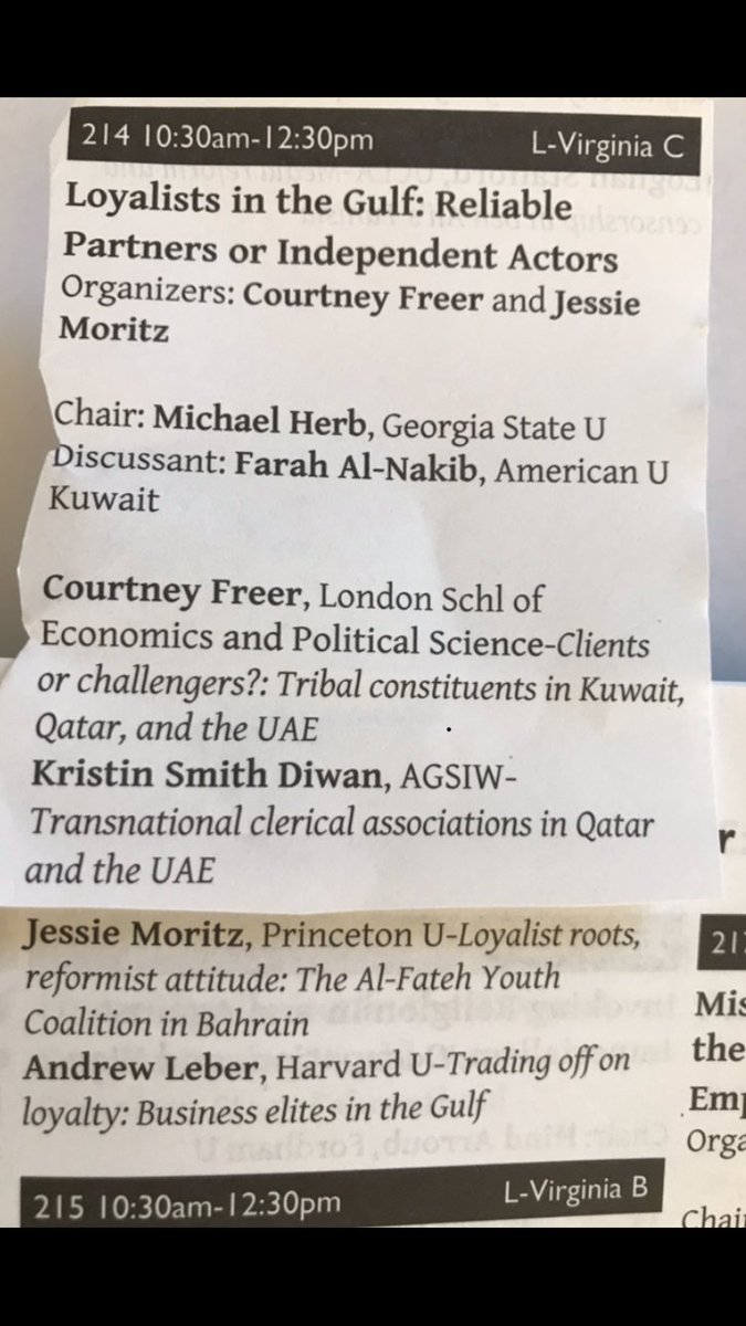 kdiwaniya's tweet photo. TODAY #MESA2017 panel on Gulf politics w/ Farah al-Nakib Jessie Moritz @mike_herb @courtneyfreer @AndrewMLeber &amp; me https://t.co/xTpLgEjIfi