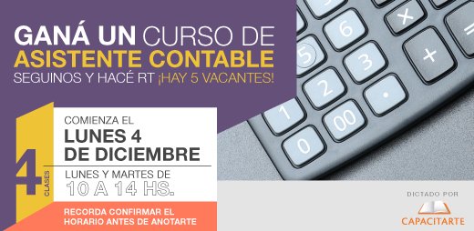 Empleos_Clarin's tweet photo. #CONCURSO ¿Querés ganarte un #Curso de #AsistenteContable, dictado por @Capacitarte_Uba ? Seguinos, hacé RT y entre todos sortearemos 5 vacantes! https://t.co/lljDRep3Vs