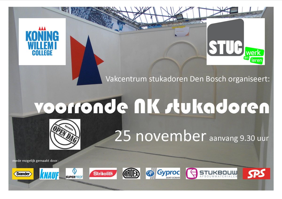 Strikolith's tweet photo. Kom 25 november naar de voorronde wedstrijden voor het Nederlands Kampioenschap Stukadoren de Open Dag van het Koning Willem I College. #Strikolith wenst ze veel succes! Meer op: https://t.co/U6Ye2XKTlr @KW1C https://t.co/ue415sjkEZ