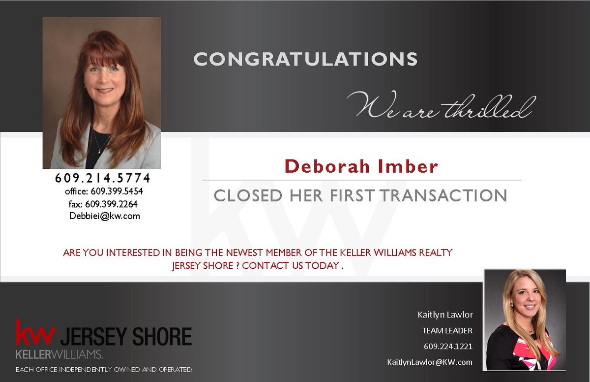KWJerseyShore1's tweet image. #Congratulations Deb Imber for closing her #FirstTransaction! We are happy to be in #Business with you!! #KWJS #Realtor #KellerWilliamsJerseyShore #KW