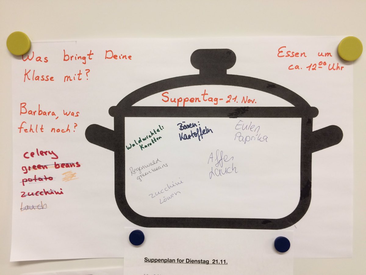 Suppentag, or Soup Day, is underway at the Lower Campus! Each class is responsible for preparing an ingredient before sharing #stonesoup for lunch. Mmmm! #suppe