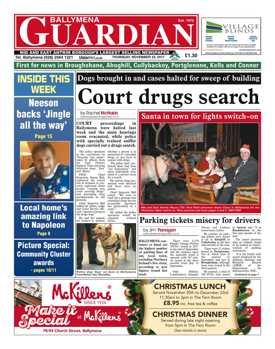 Jim_F_Ballymena's tweet photo. Get today's Ballymena Guardian to find out why Ballymena is one of the parking ticket hotspots of NI and don't miss our special feature on the Christmas lights switch on. https://t.co/i4jmvFofrO