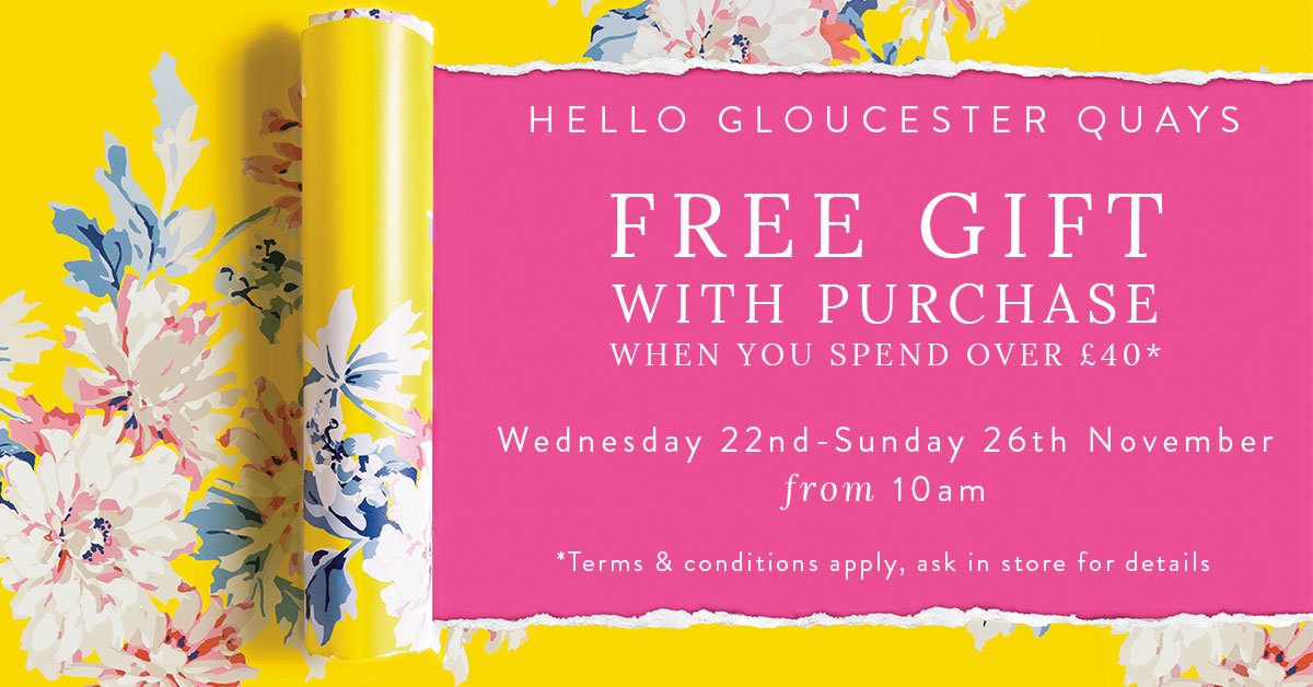 Joulesclothing's tweet photo. Join us at our Gloucester Quays store launch event on Wednesday 22nd November! Enjoy a free gift with purchase when you spend over £40* &amp; the first 21 people in the queue will also receive some special goodies! https://t.co/YePzQQcn2a
