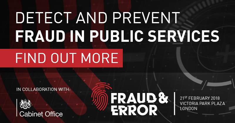GovCounterFraud's tweet photo. Working in collaboration with @cabinetofficeuk, the Fraud & Error 2018 conference shines a light on the government’s ability to detect and prevent fraud in public services.
Register your place here: https://t.co/zw0NUcUJlW
#fraudanderror #fraud18 #frauduk https://t.co/dSr7cndA4D