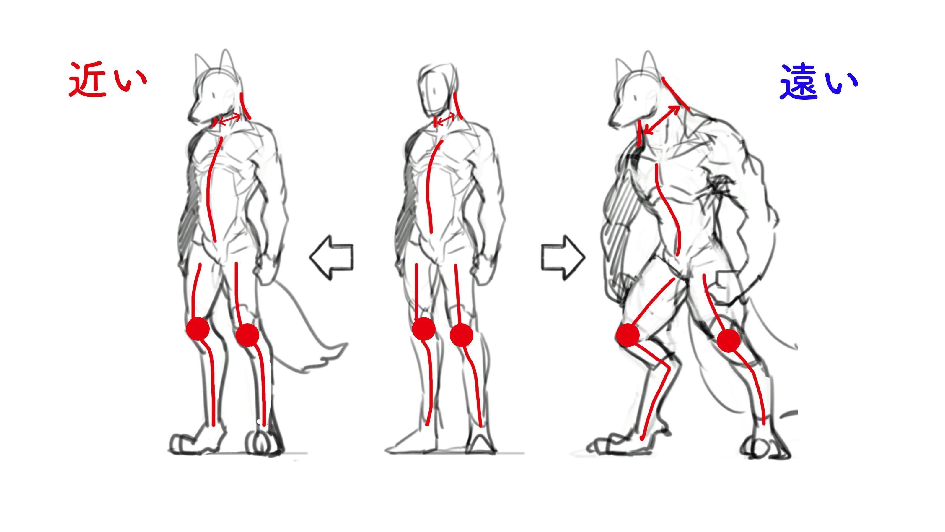 お絵かき講座パルミー Di Twitter 人型モンスターにも 人間に近い 遠いのレベルがあります 首が太い 足が逆関節 前傾姿勢などの特徴があると より人間から離れた人型モンスターになりますよ モンスターの描き方が学べる第二回授業は11 30 木 開講