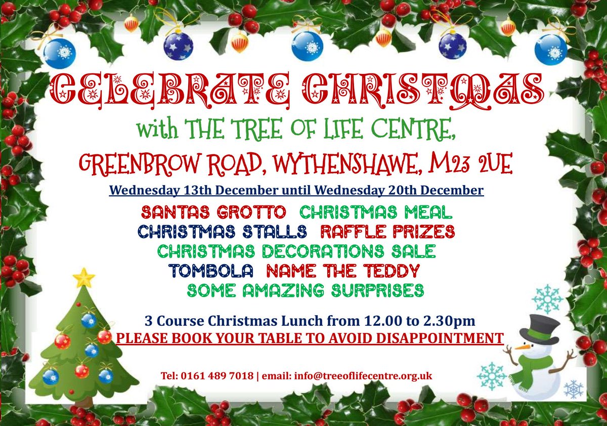 Celebrate #Christmas this year at the <a href="/Treeoflifecentr/">Tree of Life Centre</a>, festivities begin on the 13th December including Santas Grotto, raffle, name the teddy and more. Please see poster for details.