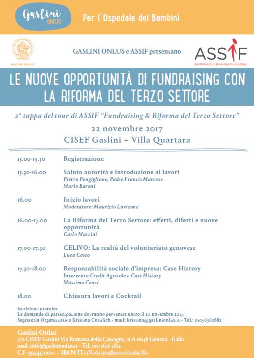 OspedaleGaslini's tweet photo. Domani al #Cisef #Gaslini di #Genova convegno “Le nuove opportunità di #fundraising con la Riforma del Terzo Settore” organizzato da #GasliniOnlus e ASSIF @TerzoSettoreSN @CA_Ita https://t.co/RuNZLoPTf2 https://t.co/1gZUoS5gu4