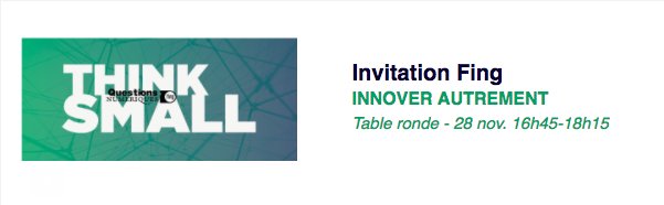 la_fing's tweet photo. Think Small, Innover autrement
28 novembre 16h45-18h15 #Nanterre
#QNfing avec
- @jfmarchandise de @la_fing
- Aurelio Ravarini de @UniLIUC
- @Hugobiwan de @MyHumanKit
Table ronde conclusive du @ColloqueMil2017
Les faces cachées de l'innovation https://t.co/ldH4X19M5g