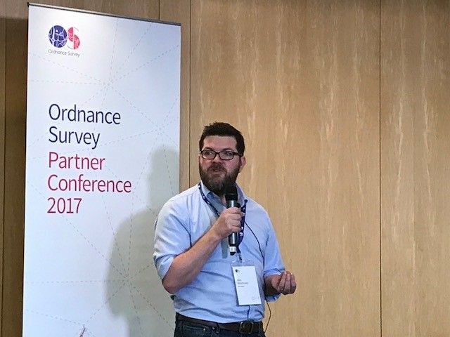 OrdnanceSurvey's tweet photo. Together with #OSPartners we can ensure innovation remains an enabler for location data - Alex Wrottesley/@lexonic from @Geovation https://t.co/rnB41rVXfk