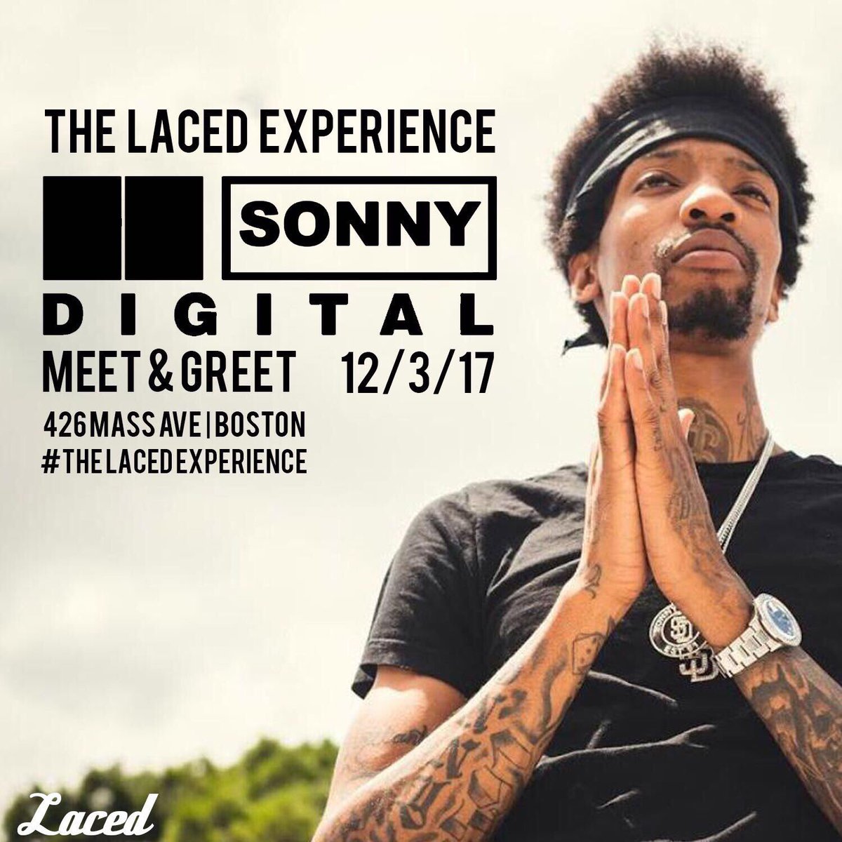 itsnotnole's tweet photo. Sonny Digital will be participating in a meet and greet experience with his Boston fans exclusively for concert ticket holders, at Laced Boston. On 12/3 meet and take pictures with Sonny Digital himself. #LacedCollective #boston #sonnydigital #lacedcollective #lacedboston https://t.co/XuJVV0iWVj