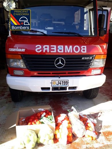 BombersAndorra's tweet photo. Els bombers del Parc de Canillo han lliurat, fruita i verdures al banc d'aliments de Caritas. 👍🏽 https://t.co/6b9ZwqSP5M