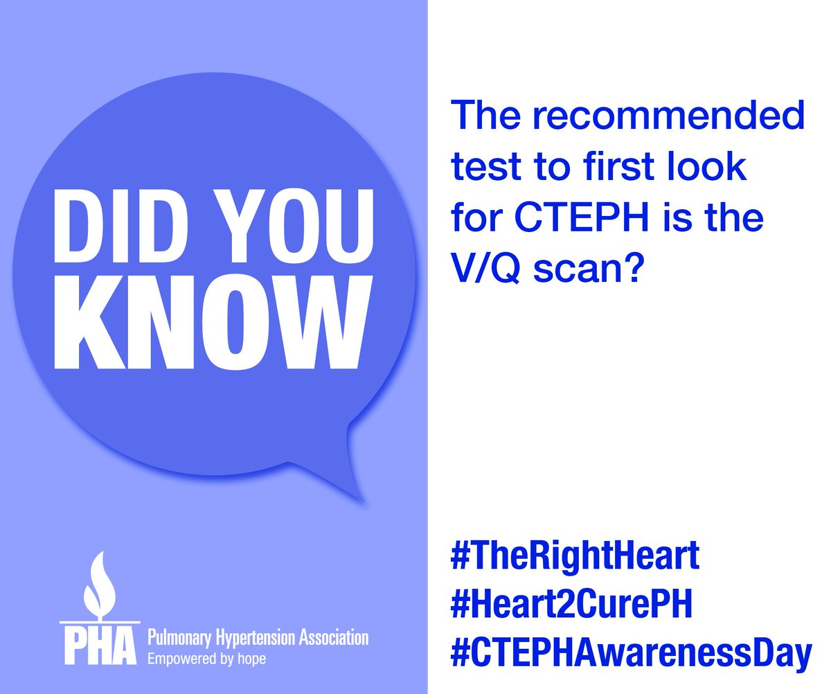 PHAssociation's tweet photo. Today is #CTEPH Awareness Day! #DidYouKnow the recommended test to first look for #CTEPH is the V/Q scan? Follow @PHAssociation for more #CTEPH facts throughout the day. Also, tonight at 6pm ET, join us here https://t.co/INemciHMiY for a #CTEPHchat w/Dr. Manreet Kanwar. https://t.co/1EwVLEFRgc
