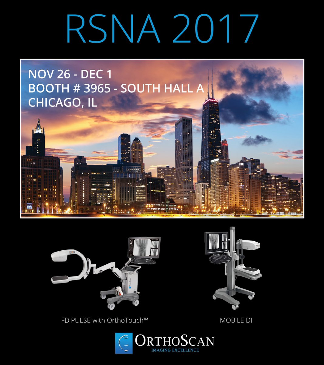 OrthoscanInc's tweet photo. Join us from Nov 26 - Dec 1 at our booth #3965 South Hall A #OrthoScan #RSNA2017 https://t.co/A5kPe7hu9Q
