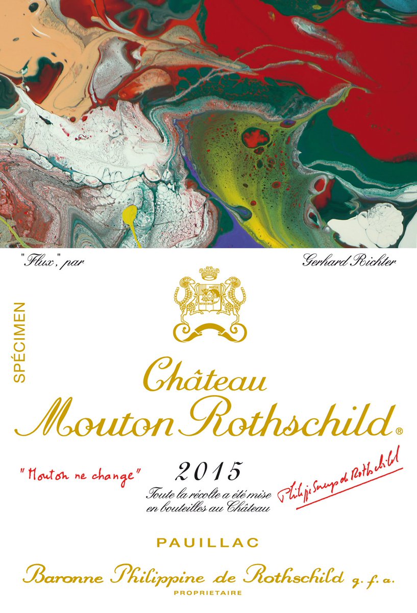 Le château Mouton-Rothschild a confié l'étiquette de son millésime 2015 à l'artiste allemand Gerhard Richter.
Et elle est dorénavant signée par Philippe Sereys de Rothschild qui représente les trois propriétaires familiaux.