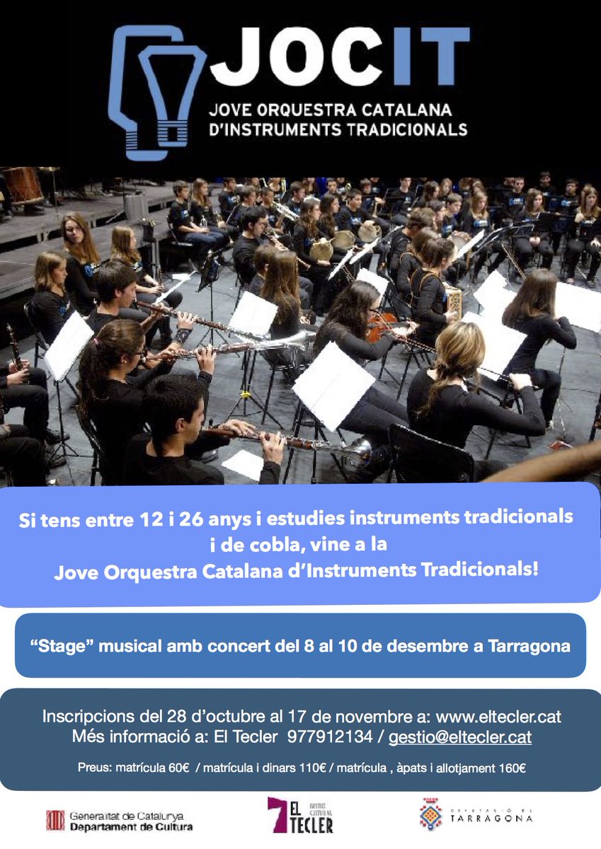 el_tecler's tweet photo. Dimecres tanquem inscripcions! #jocit #tarragona #culturapopular #musicatradicional #eltecler https://t.co/8K3vgPJzOB