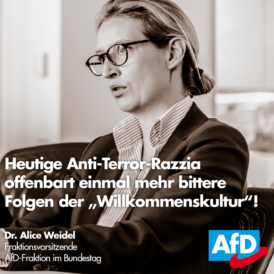 Die Willkommenskultur gefährdet unsere Sicherheit, das Leben und setzt unseren Frieden aufs Spiel. Wir müssen endlich zu einer Kontrolle unserer Grenzen zurückkehren und sämtliche islamistischen Gefährder unverzüglich abschieben.
#Essen #AfD
➡️ afd.de/alice-weidel-h…