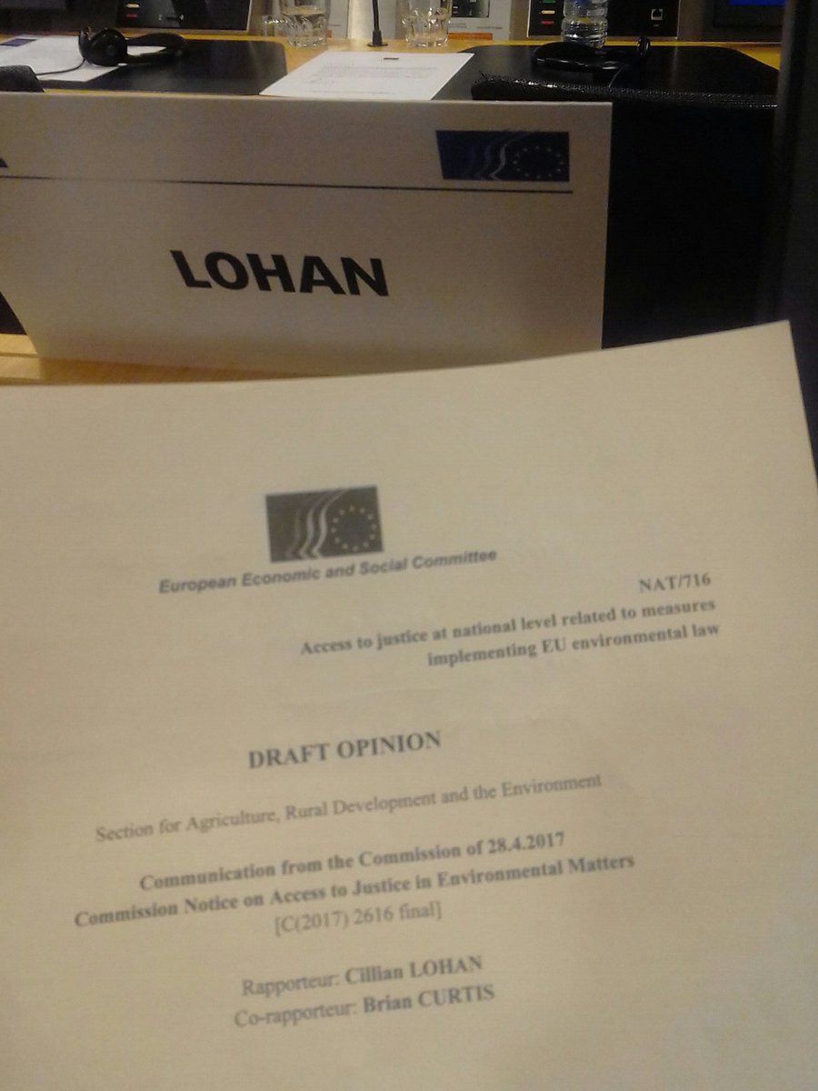 CillianLohan's tweet photo. Delighted with unanimous  support today @EESC_NAT  for my latest Opinion on Access to Justice. Thanks to @attractaub Brian Curtis and Richard Adams #eesc #a2j #aarhus #civilsociety https://t.co/1bxSZBL11H