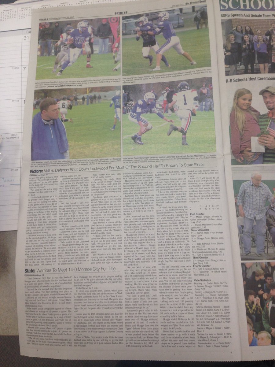 An early look at the sports pages this week featuring <a href="/ValleCatholic/">Valle Catholic</a>'s semifinal win and a preview of Monroe City game for the state title. Hope you all share and enjoy! <a href="/Carter_Roth/">Carter Roth</a> <a href="/mattswope99/">Matt Schweigert</a>