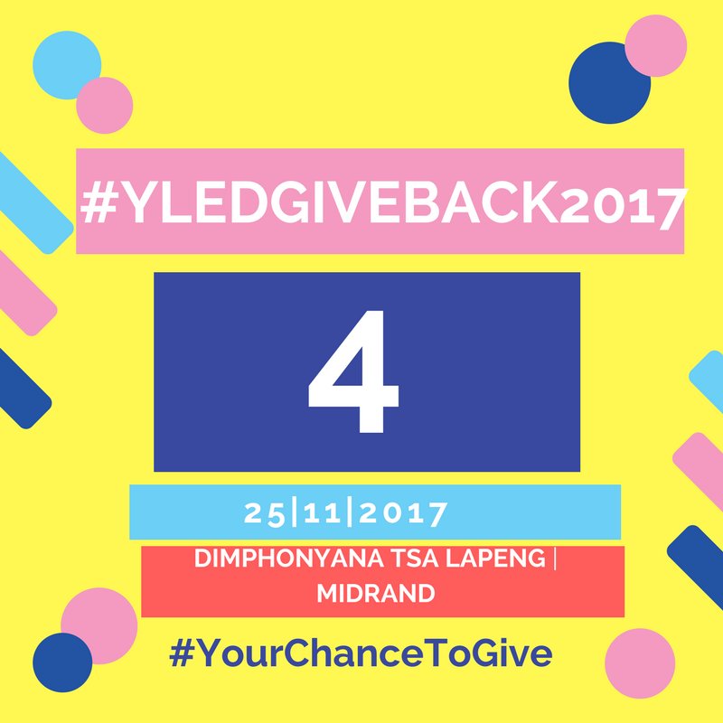 yledsa's tweet photo. 4 days to go before the Annual #YLEDGIVEBACK2017. Have you #DONATED #GAVE #SHARED with us?
Email info@yled.co.za to get the list of what the home needs from you.
#YLEDGIVEBACK2017 #YLED2017EVOLUTION #YLED13 https://t.co/0utpDUlEul