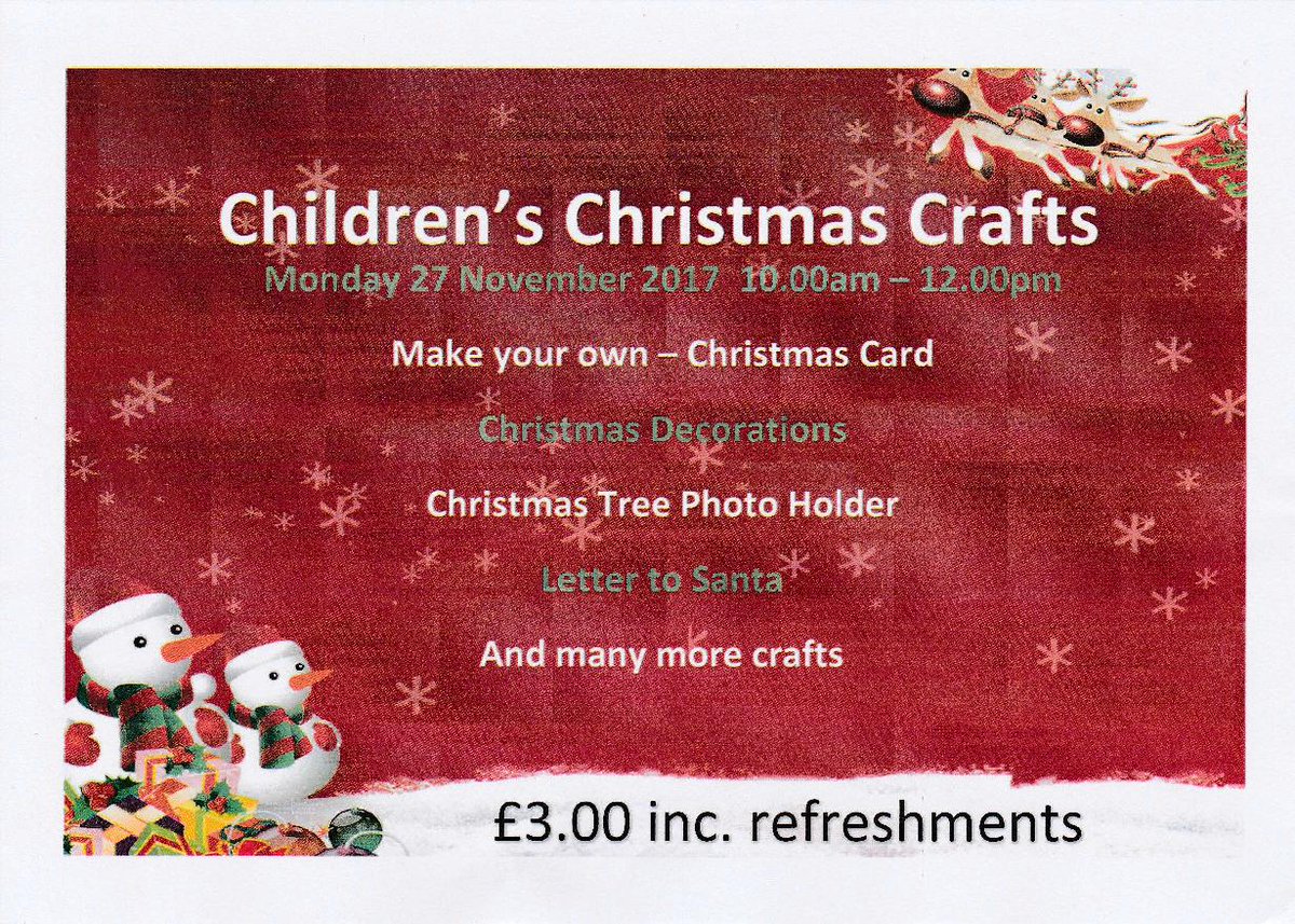 HorwichResource's tweet photo. Our Christmas Craft event is coming up next Monday 27th November 2017. starts at 10.a.m. until 12Noon. We have lots of exciting Christmas activities planned with treats for the little ones. Come and get in the Christmas spirit. Ho Ho Ho! https://t.co/YiGIbK18tH