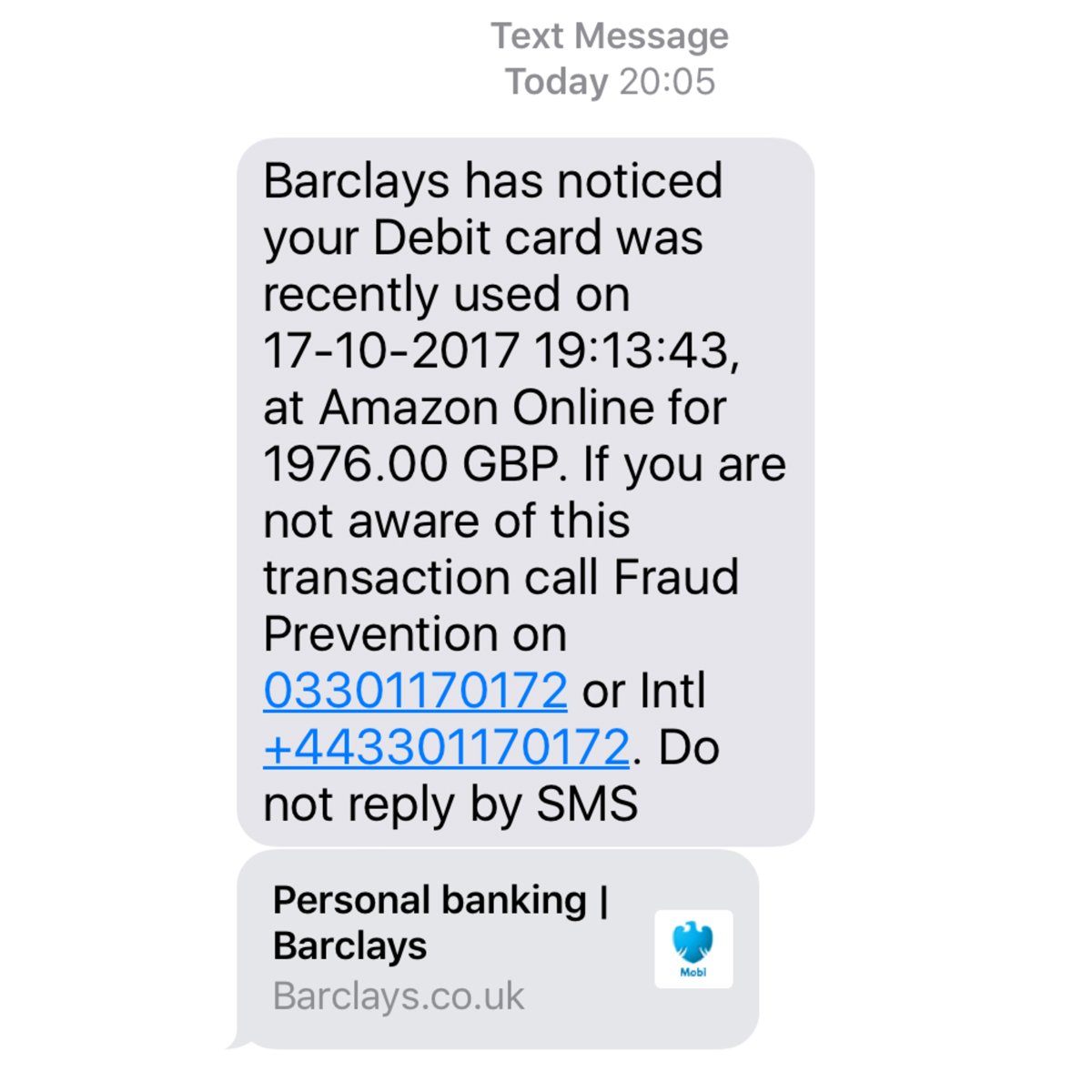 BarclaysUK's tweet photo. If you have received any of these texts or similar - do not respond. They are not from us. If you have responded please contact us immediately and we will be happy to help. https://t.co/kNMQ936RXa https://t.co/y7kymlWlrk