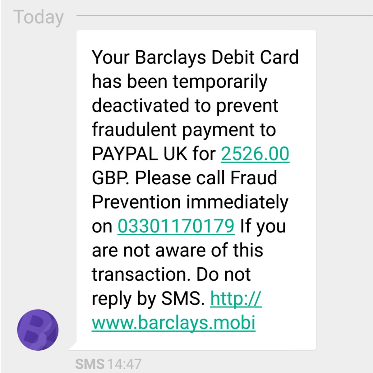 BarclaysUK's tweet photo. If you have received any of these texts or similar - do not respond. They are not from us. If you have responded please contact us immediately and we will be happy to help. https://t.co/kNMQ936RXa https://t.co/y7kymlWlrk