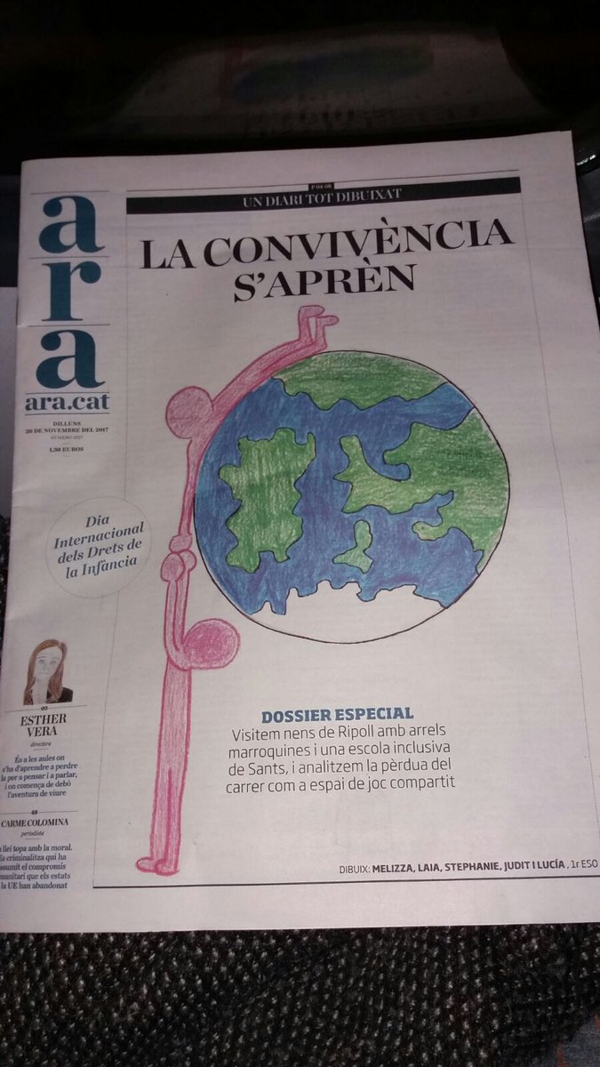 Portada i interior del <a href="/diariARA/">diariARA</a> del 20/11 plens d'il•lustracions d'alumnes de l'escola #AnnaRavell #DretsdelsInfants