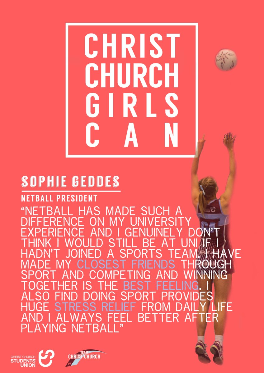 christchurchsu's tweet photo. Next up celebrating #ThisChristChurchGirlCan week is Netball President, Sophie Geddes!  @C4NETBALL 
 #ThisChristChurchGirlCan #TeamChristChurch @beebs_x https://t.co/K703wYXFbG