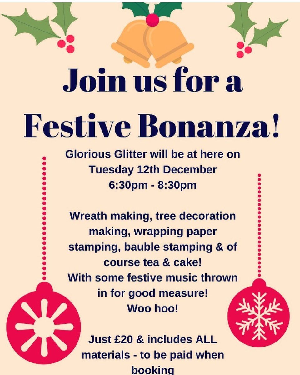 theartisanhull's tweet photo. CHRISTMAS NIGHT! Join us with Glorious Glitter for a fab night of Christmas Crafts £20 per person including tea &amp; cake &amp; all your materials! Pop into the shop or message to book! https://t.co/OkuCYIo4o8