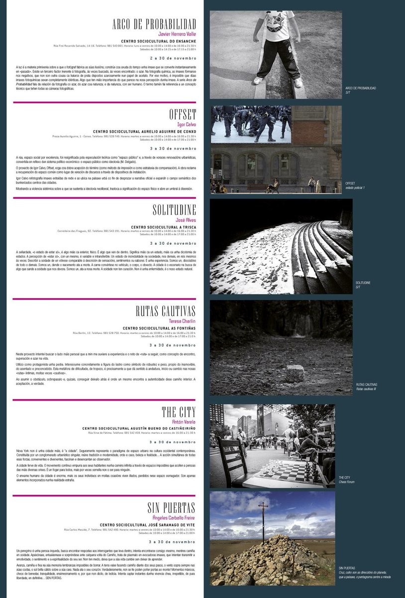 OutonoFoto's tweet photo. Aínda non coñeces as exposición do #OF2017 de #Compostela?
Igor Calvo, José Alves, Teresa Charlín Photography, Javier Herrero Valle, Antón Varela e Ángeles Carballo nos @CSocioCulturais - co apoio do @PazodeRaxoi https://t.co/uX0DdwBe3g