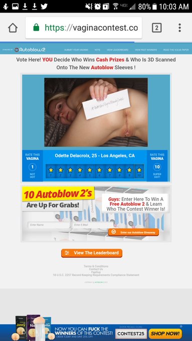 @OdetteDelacroix Gave you 10 stars.  #AutoblowVaginaBeautyContest https://t.co/B9OSixlbB1<a class="tags" href="/tag/odettedelacroix">@odettedelacroix</a><a href="/tag/autoblowvaginabeautycontest"class="tags">#AutoblowVaginaBeautyContest</a>