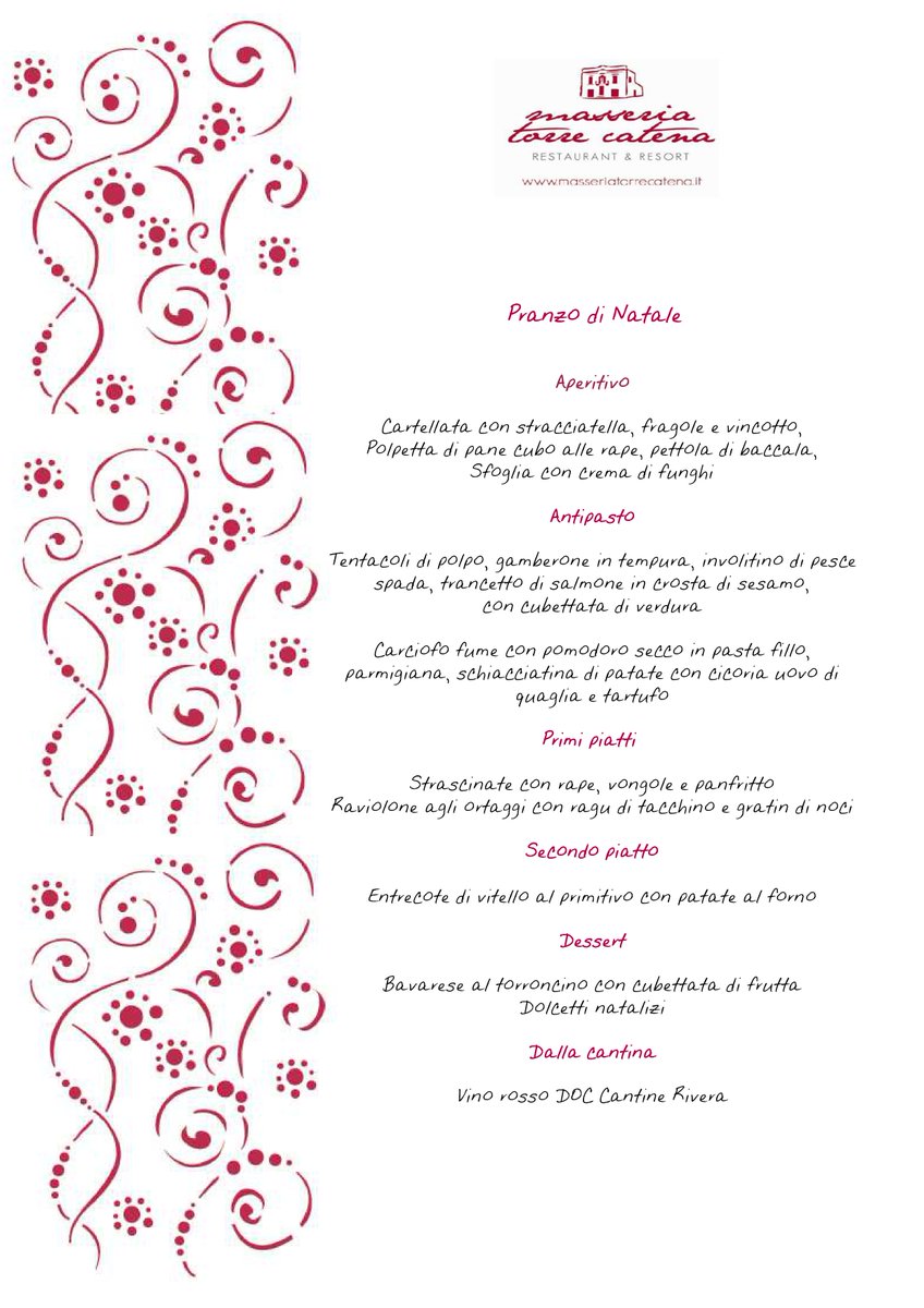 Immagina di deliziarti con un menù gran gourmet da condividere insieme agli amici e agli affetti più cari, il giorno di Natale. Tutto all’insegna dei Piaceri del Palato nel magico mondo #masseriatorrecatena 
#natale2017 #prenota #istafood #topchef #istalove