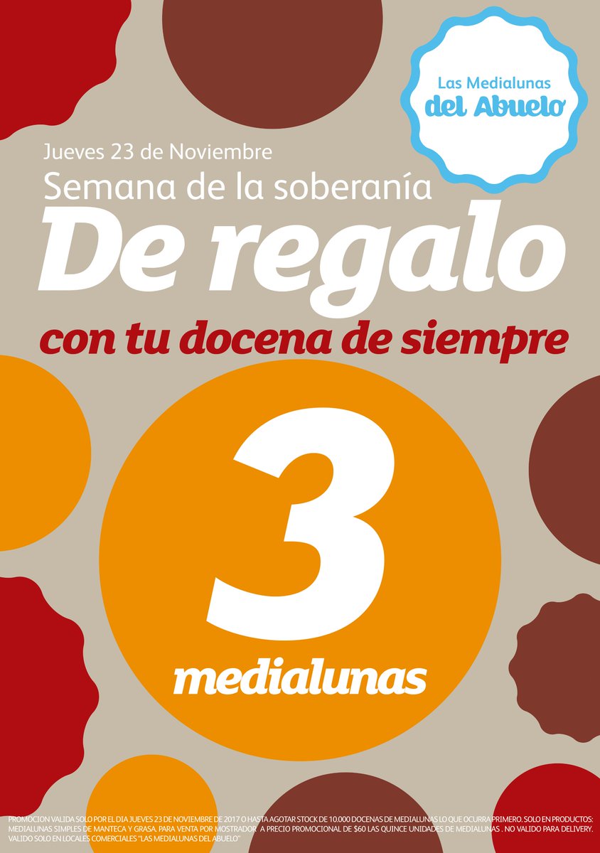 #Semana #PromoDelAbuelo Este #jueves 23 de #noviembre, con la compra de una #docena simple o surtida te llevas de #regalo 3 #medialunas más! Un 25% extra #GRATIS