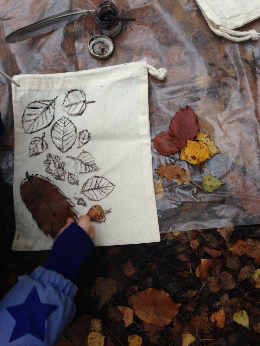 naturecuriosity's tweet photo. Beautifully decorated tinder bag - this 10yr old drew around each leaf in acorn ink with a feather quill! https://t.co/79EwjE8YlY