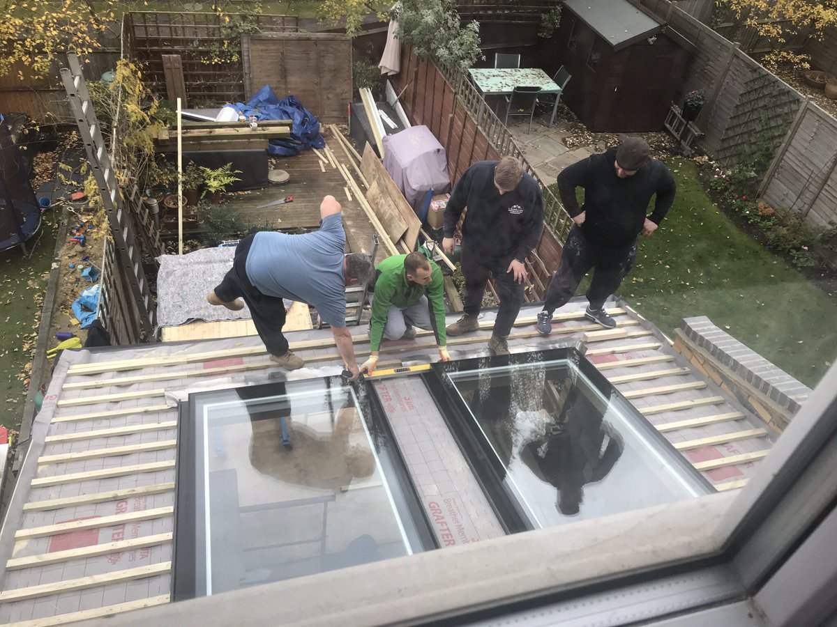 Our rather large sky lights getting fitted in the new extension. Will it be done for Xmas?!