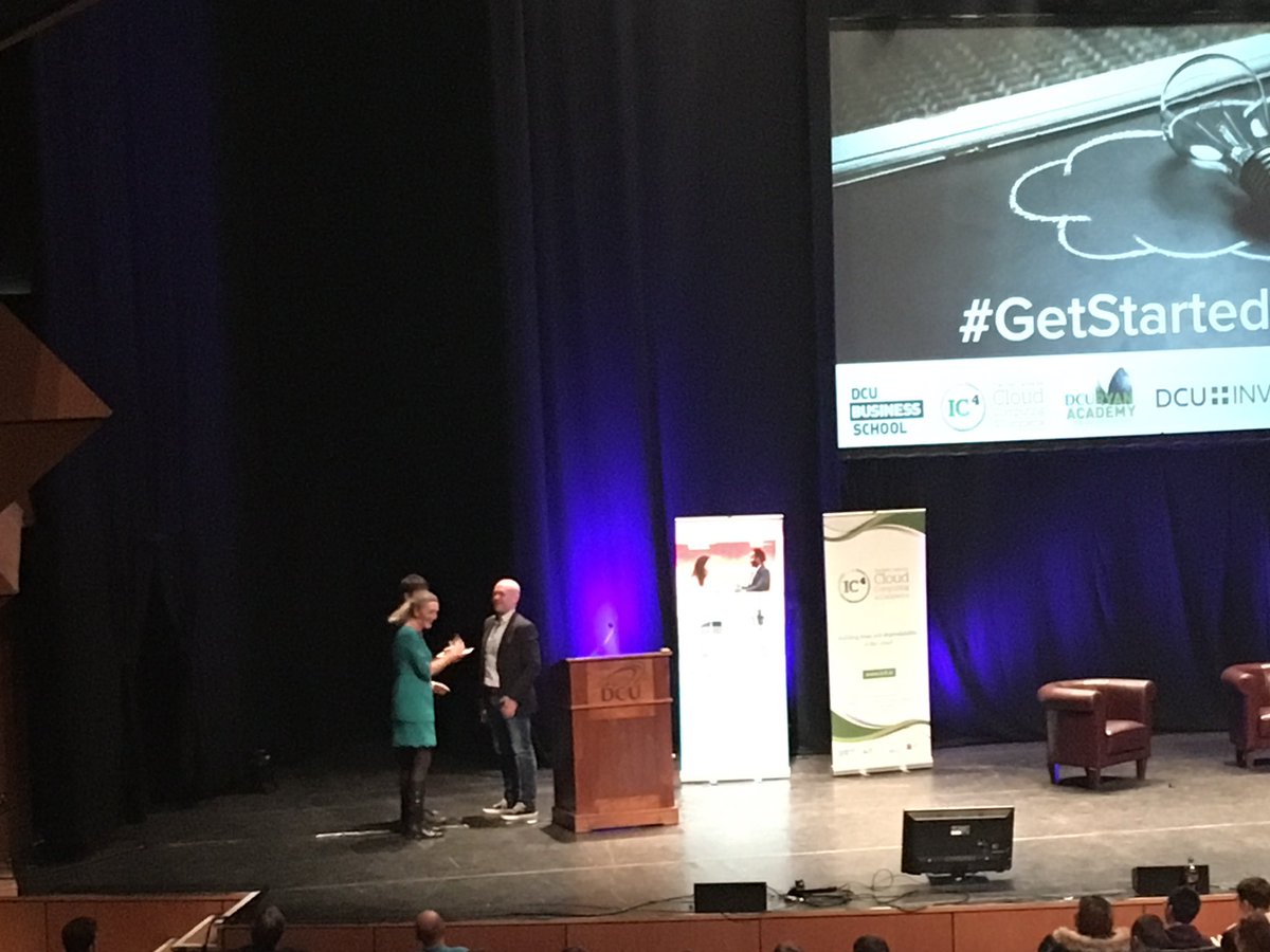 PadraigMcKeon's tweet photo. Birthday greetings for @KavaleerTweets - 16 years to the day - on-stage with @JoanMulvihill @IC4ie @DCUBS #GetStarted17 https://t.co/xpNu2WCwek