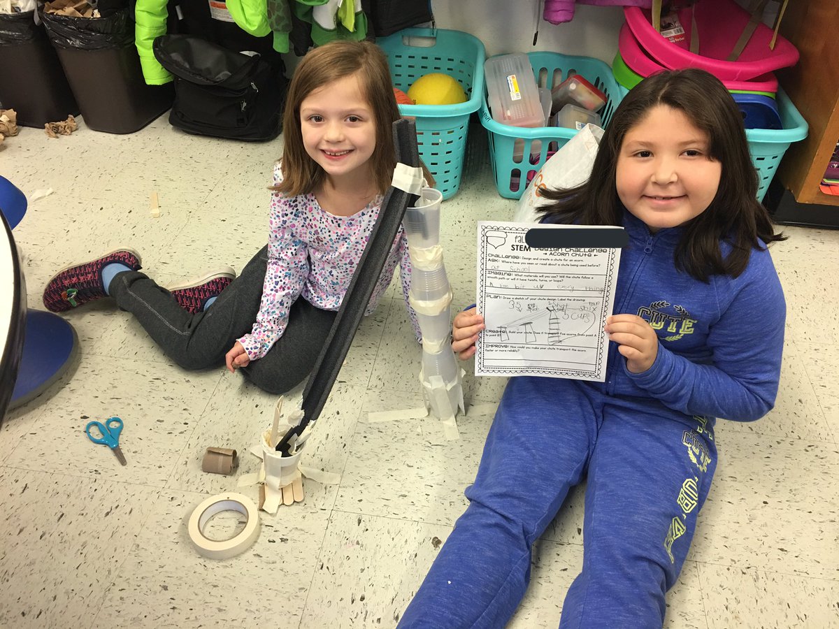 MrsLynchK's tweet photo. Plan it. Build it. Make it fancy. Well done, STEAM-Team. @emerickelem1967 #acornchutechallenge #love2ndgrade https://t.co/vAg7tZt1hV