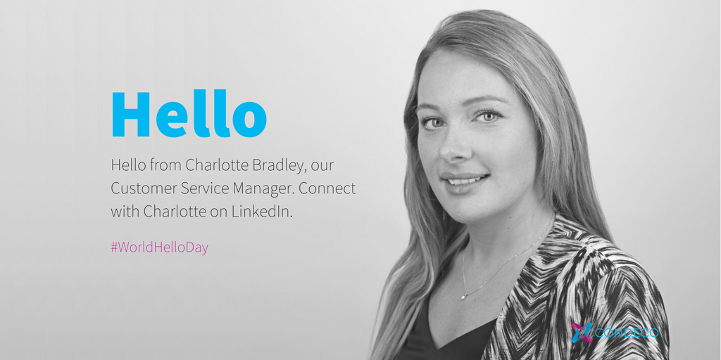 CondecoUK's tweet photo. Say hello to our very own Charlotte Bradley this #WorldHelloDay https://t.co/dwJdRlJWA3 #Condeco @CondecoUK https://t.co/X8ZjSZObz1