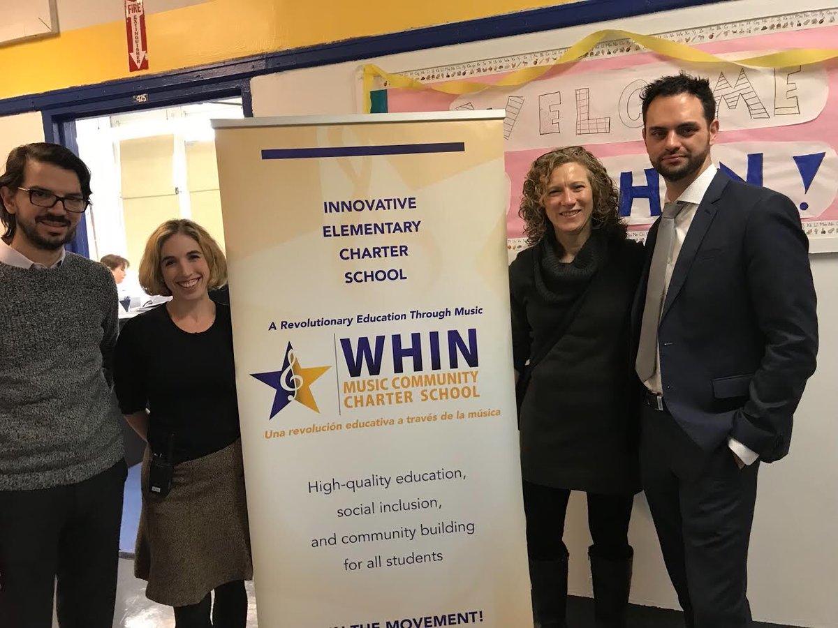 LaurieBerkner's tweet photo. Had the amazing privilege to visit NYC charter school @whinmusicschool where MUSIC is defining aspect of a self-empowering, inclusive, child-centered curriculum. Chk out their “Revolutionary Education Through Music” using #ElSystema. (Me w/founders & music tchr) #learnthrumusic https://t.co/nasO03yuTX