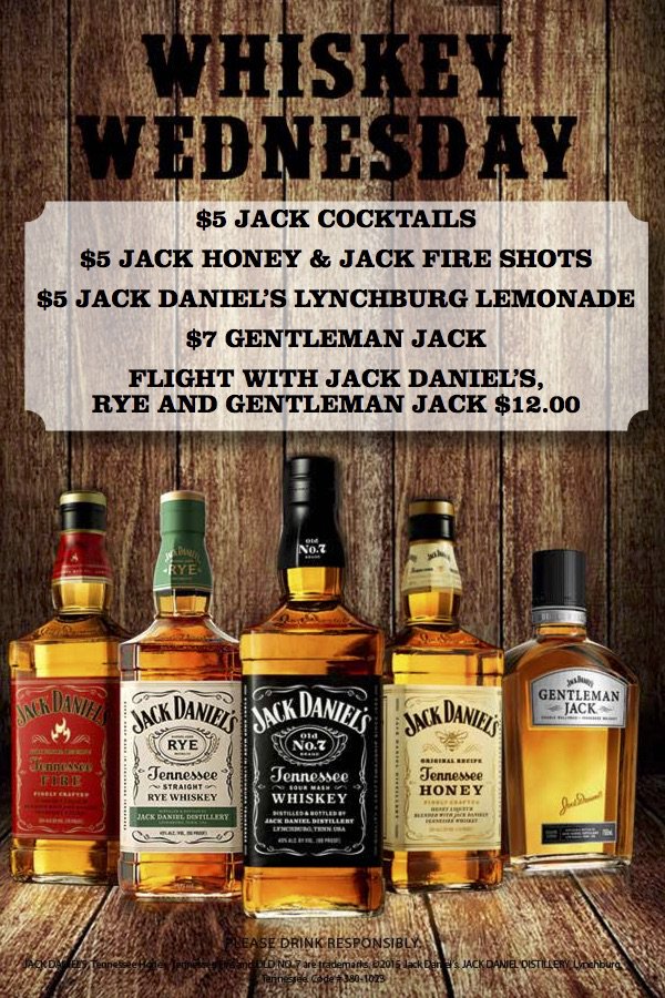 LeveeRestaurant's tweet photo. It's Whiskey Wednesday tomorrow at Levee! Grab a glass of Jack Daniel's Tennessee Whiskey and join us for Live at the Levee! Artie Dean &amp; Bourbontown beginning at 7PM! https://t.co/7O10CYVUyr