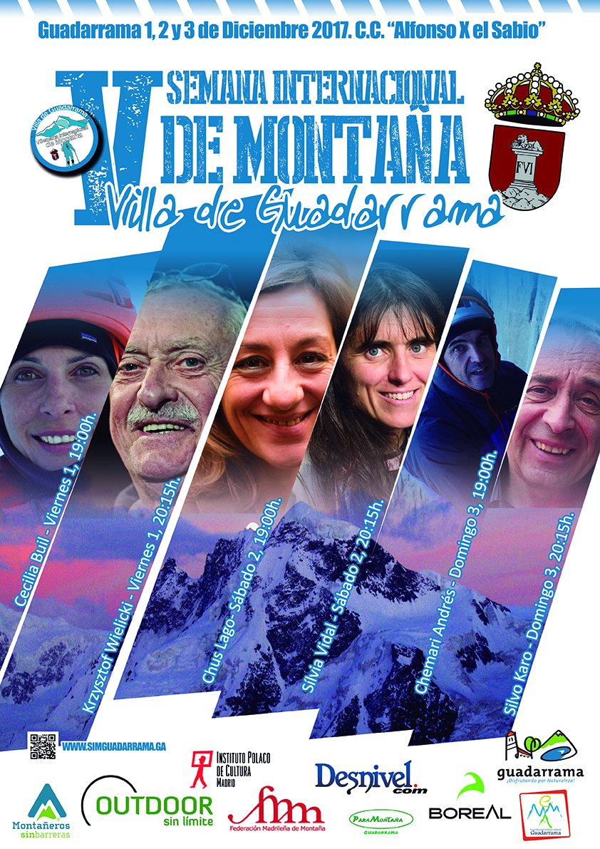 SIMGuadarrama's tweet photo. V Semana Internacional de Montaña de #Guadarrama con @CeciliaBuil #KrzysztofWielicki #ChusLago #SilviaVidal #ChemariAndrés #SilvoKaro 
¿Se puede pedir más? Apunta 1, 2 y 3 de diciembre en la Casa de Cultura Alfonso X el Sabio. Entrada Gratuita. 19:00 horas. https://t.co/ZprReGCNrb