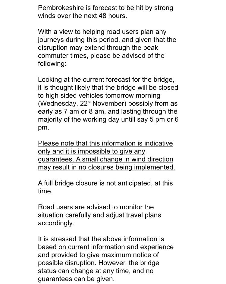 Pembrokeshire's tweet image. CLEDDAU BRIDGE INFORMATION AT 1700 HOURS, WEDNESDAY, 21ST NOVEMBER