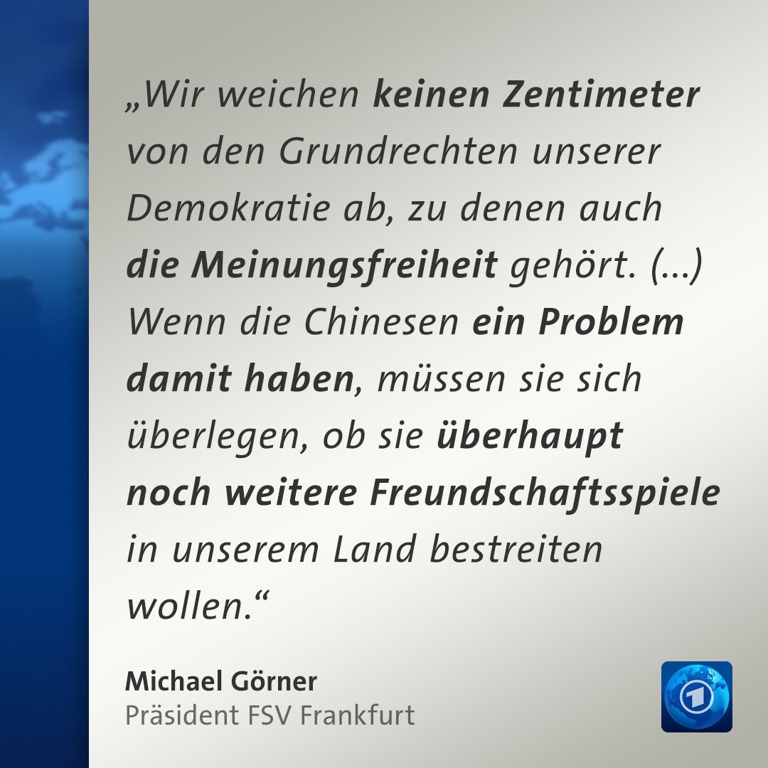 tagesschau's tweet photo. Klare Ansage von FSV-Präsident Görner an die chinesische U20-Fußball-Nationalmannschaft. #Tibet-Fahnen sollen beim Spiel am Samstag im Stadion zugelassen werden. https://t.co/pnV3CVDvz6