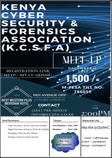 kcsfa's tweet photo. #CyberSecurityKE KCSFA MEET-UP lineup. @CA_Kenya https://t.co/N5p8b8QmPo