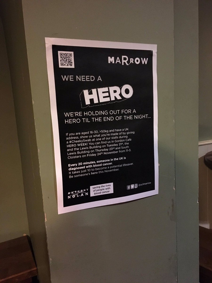 UCLMarrow's tweet photo. We signed 21 people up to the register today! Keep an eye out for our posters so that you know where to go to find us on Thursday and Friday!! #HeroWeek https://t.co/KNTAKUITaZ