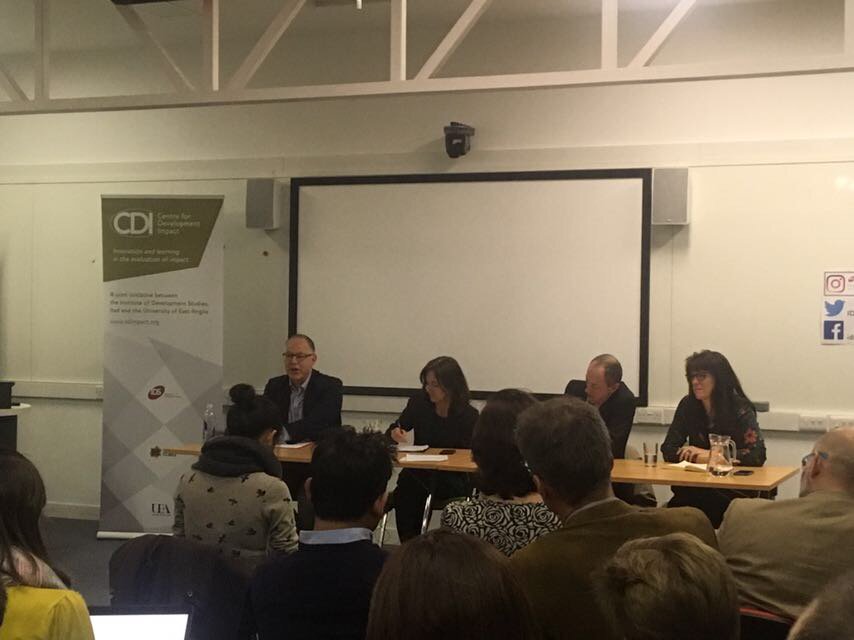 CDR_dev's tweet photo. We thank the #CDevImpact panel for an insightful talk on the value of evaluation and the urge to focus on the politics, process and implementation of it @IDS_UK @ItadLtd @developmentuea #RoleOfEvidence https://t.co/BkarS3Sy12