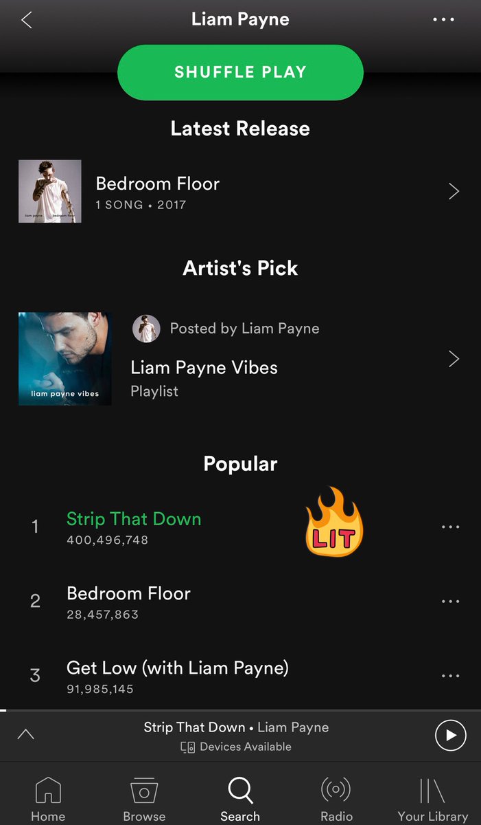 LiamPayne's tweet photo. Can’t thank you all enough for the support you give me everyday! 400M streams on @Spotify for #StripThatDown 🙏🏼🔥 https://t.co/8tKt1Mx6oC